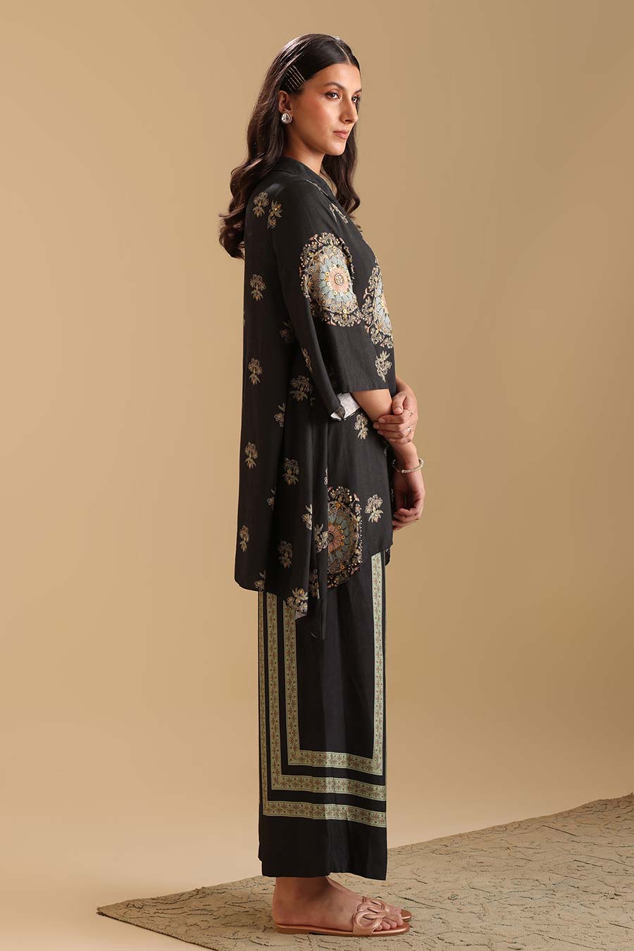 Black Eraya Embellished Tunic & Pant Set