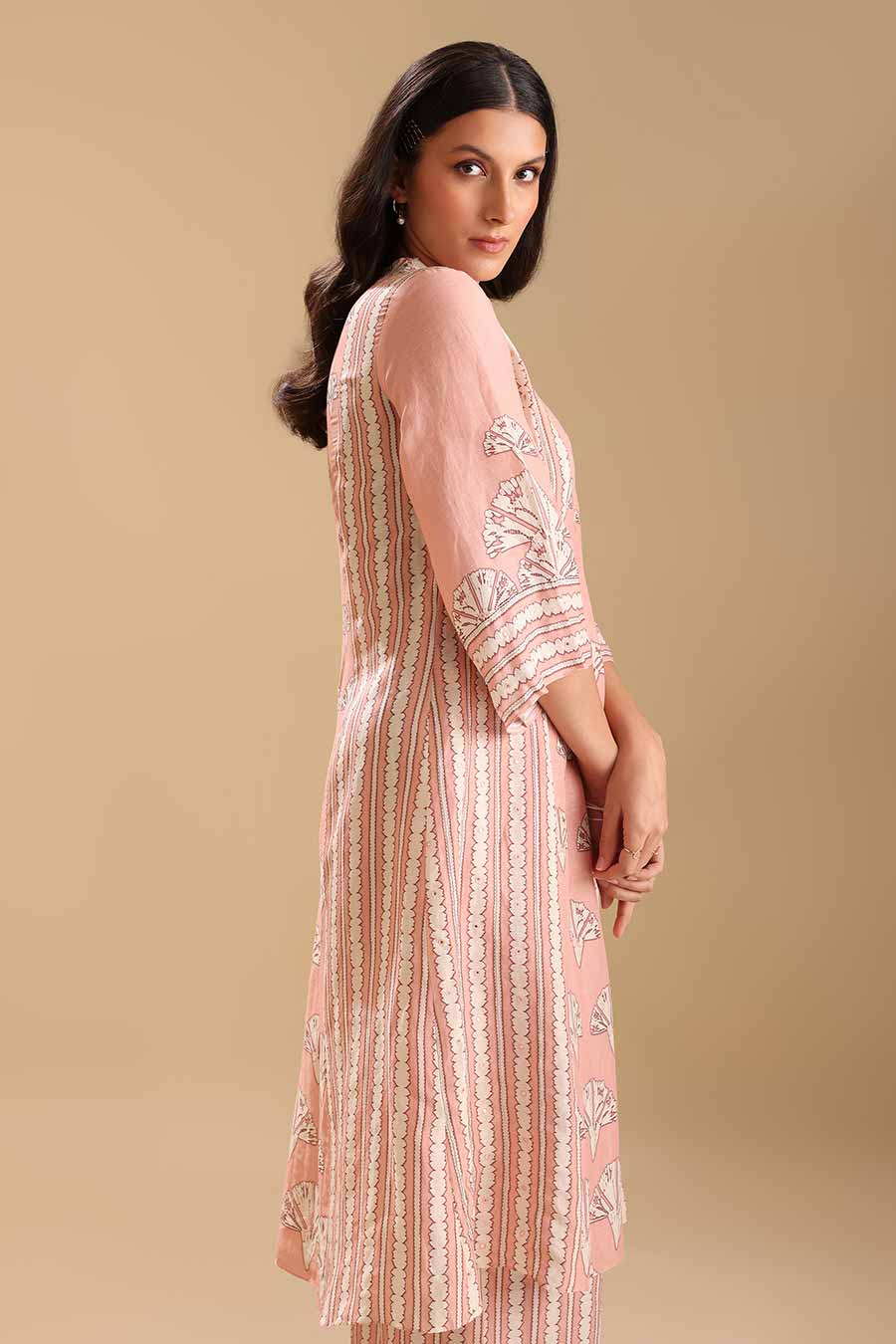 Peach Naqsh Printed Panelled Kurta & Pant Set