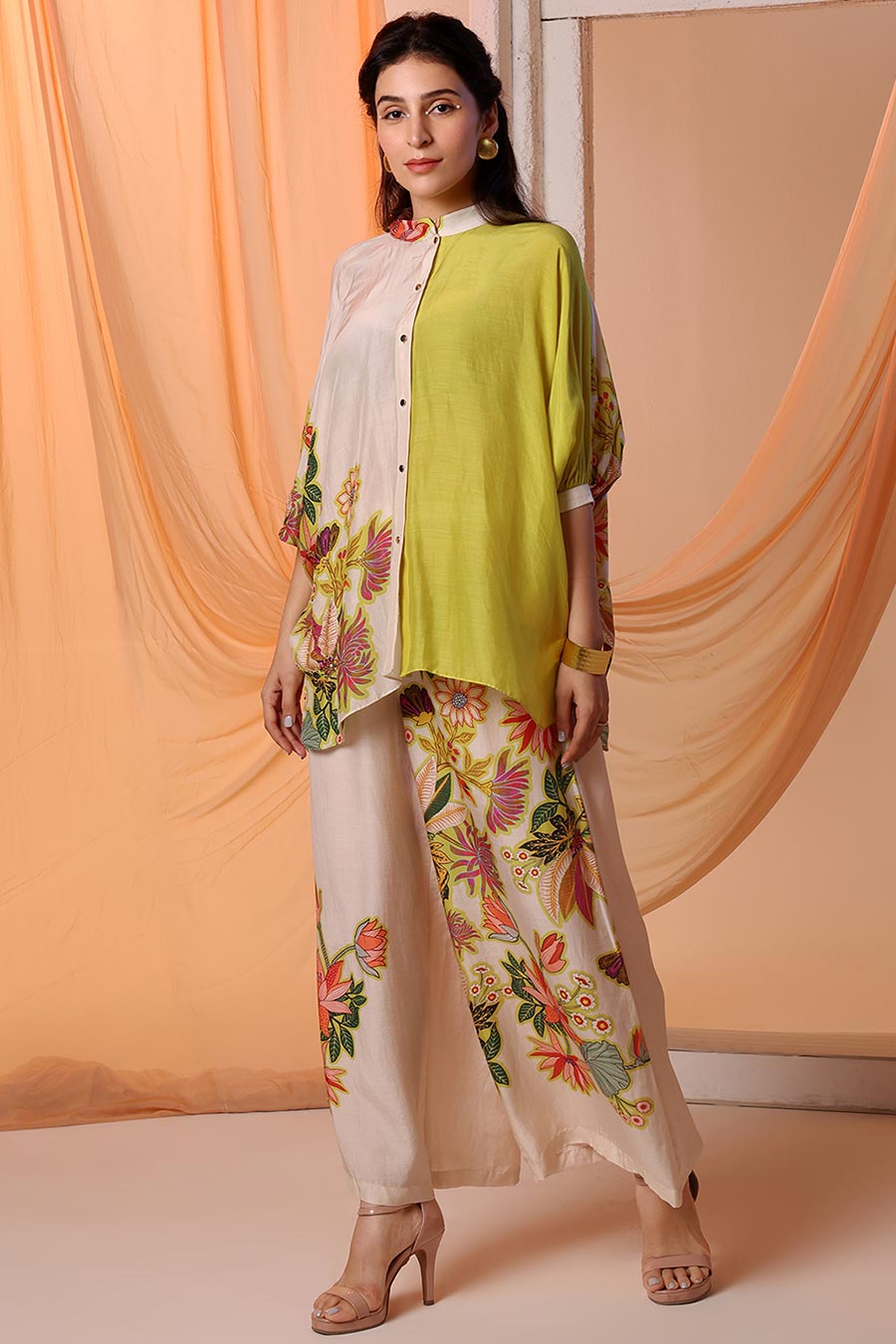 Yellow & Cream Aarani Embellished Shirt & Pant Co-Ord Set