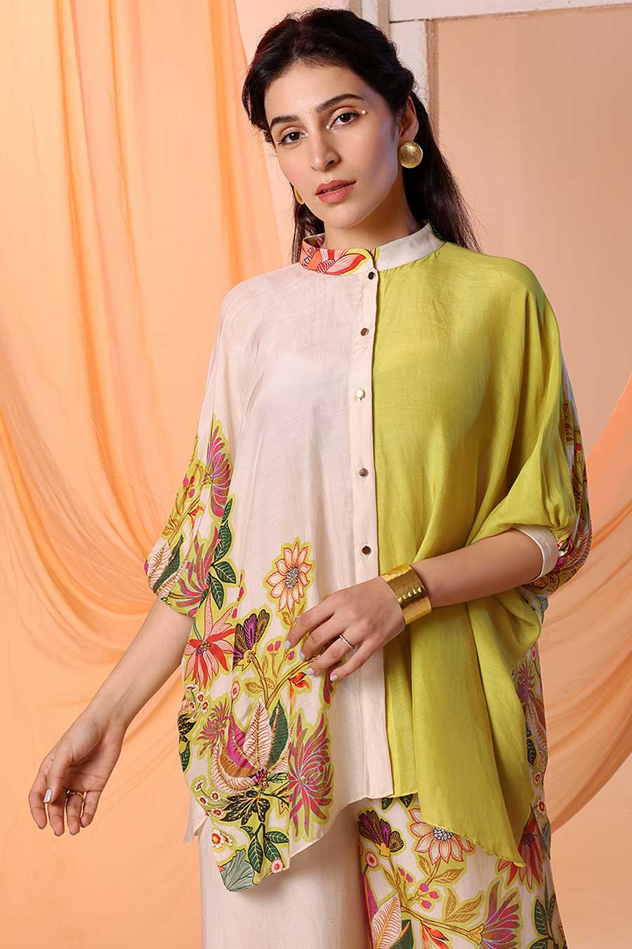 Yellow & Cream Aarani Embellished Shirt & Pant Co-Ord Set