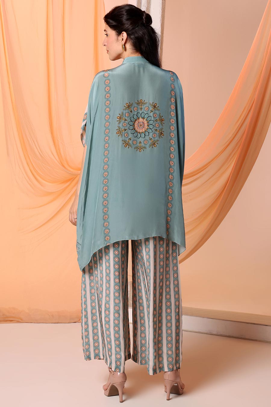 Beige Eraya Embellished Kaftan Shirt & Pant Set