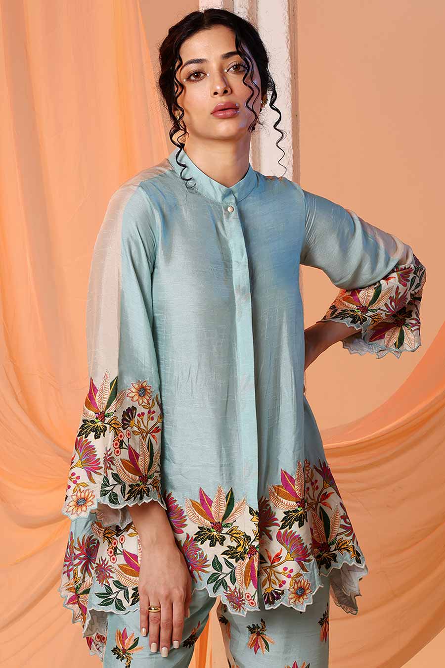 Blue Aarani Embroidered Top & Pant Co-Ord Set