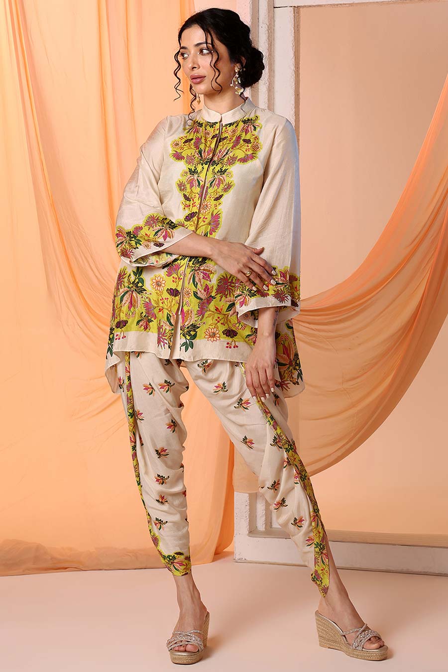 Beige Aarani Embellished Top & Dhoti Co-Ord Set
