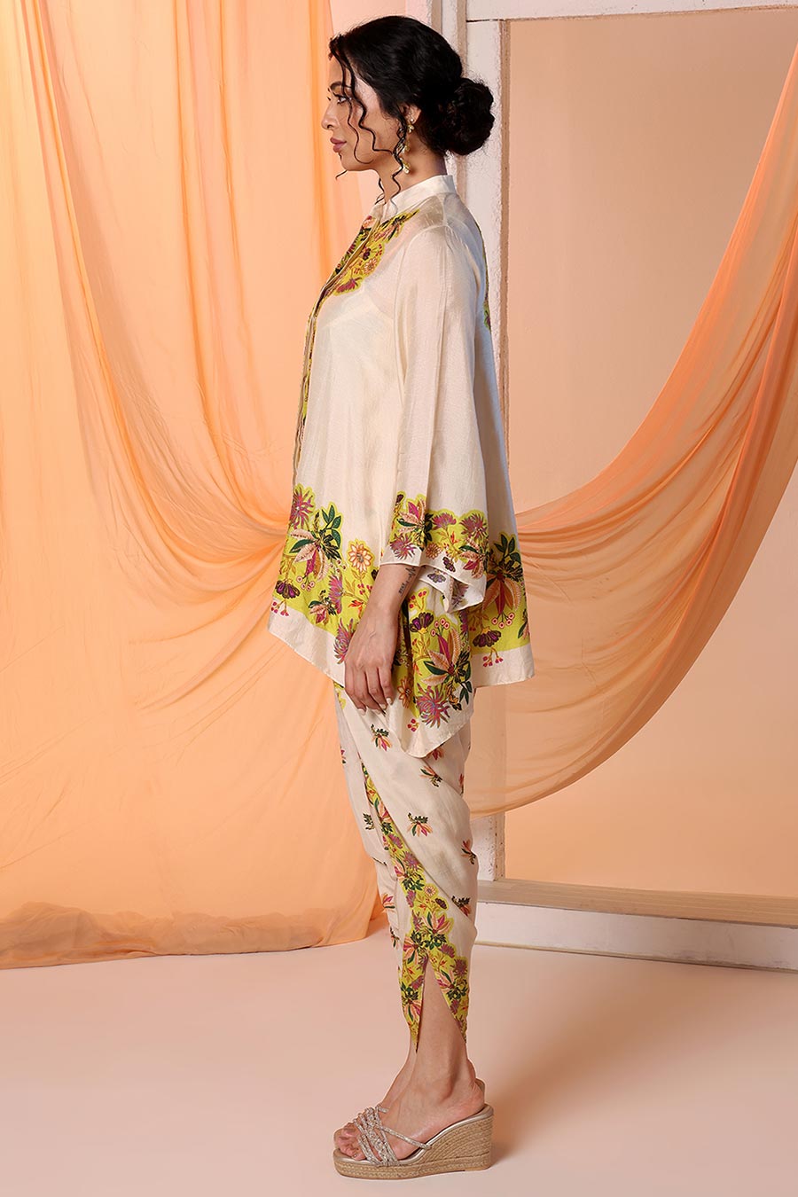 Beige Aarani Embellished Top & Dhoti Co-Ord Set