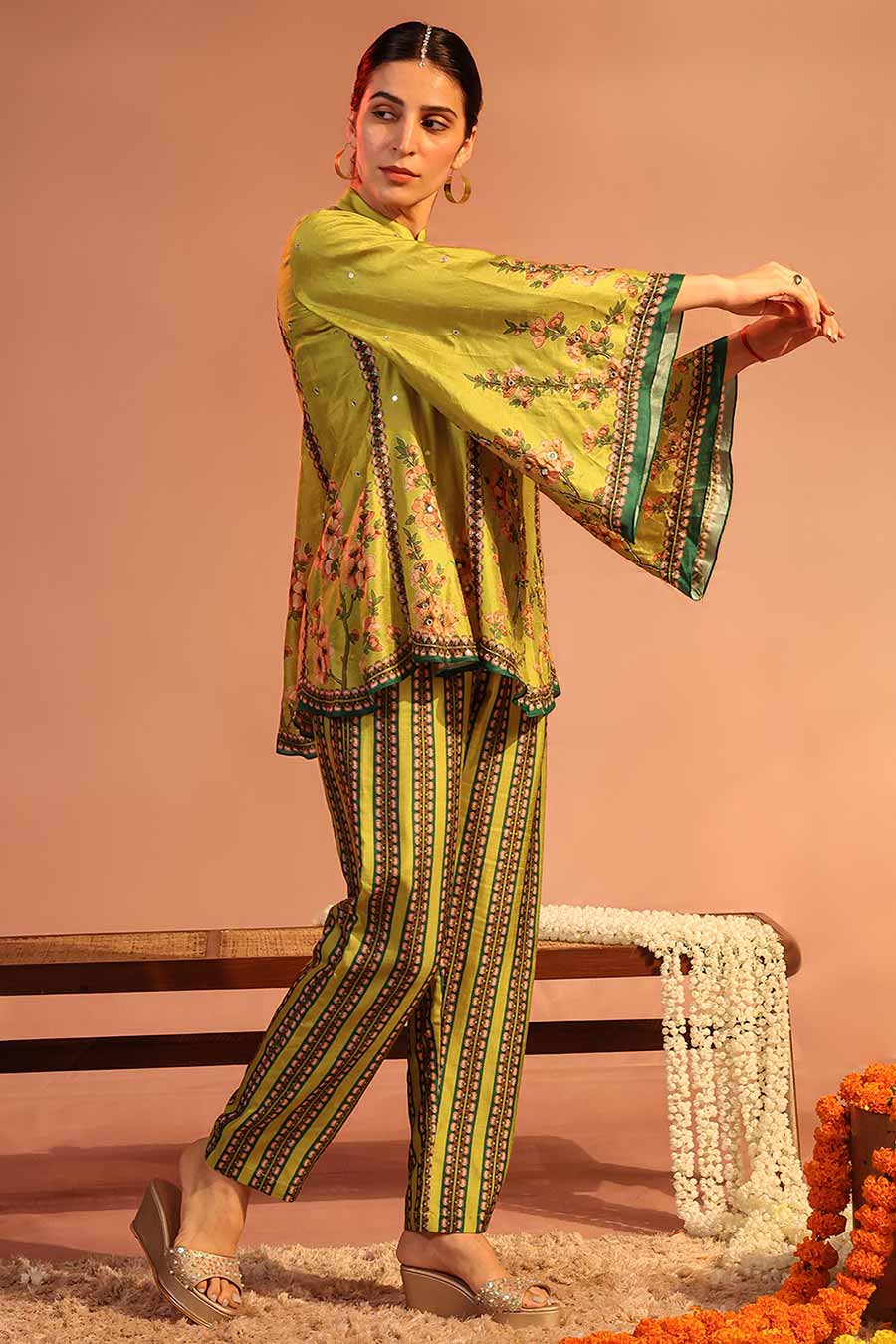 Yellow Tamaya Embroidered Shirt & Pant Co-Ord Set