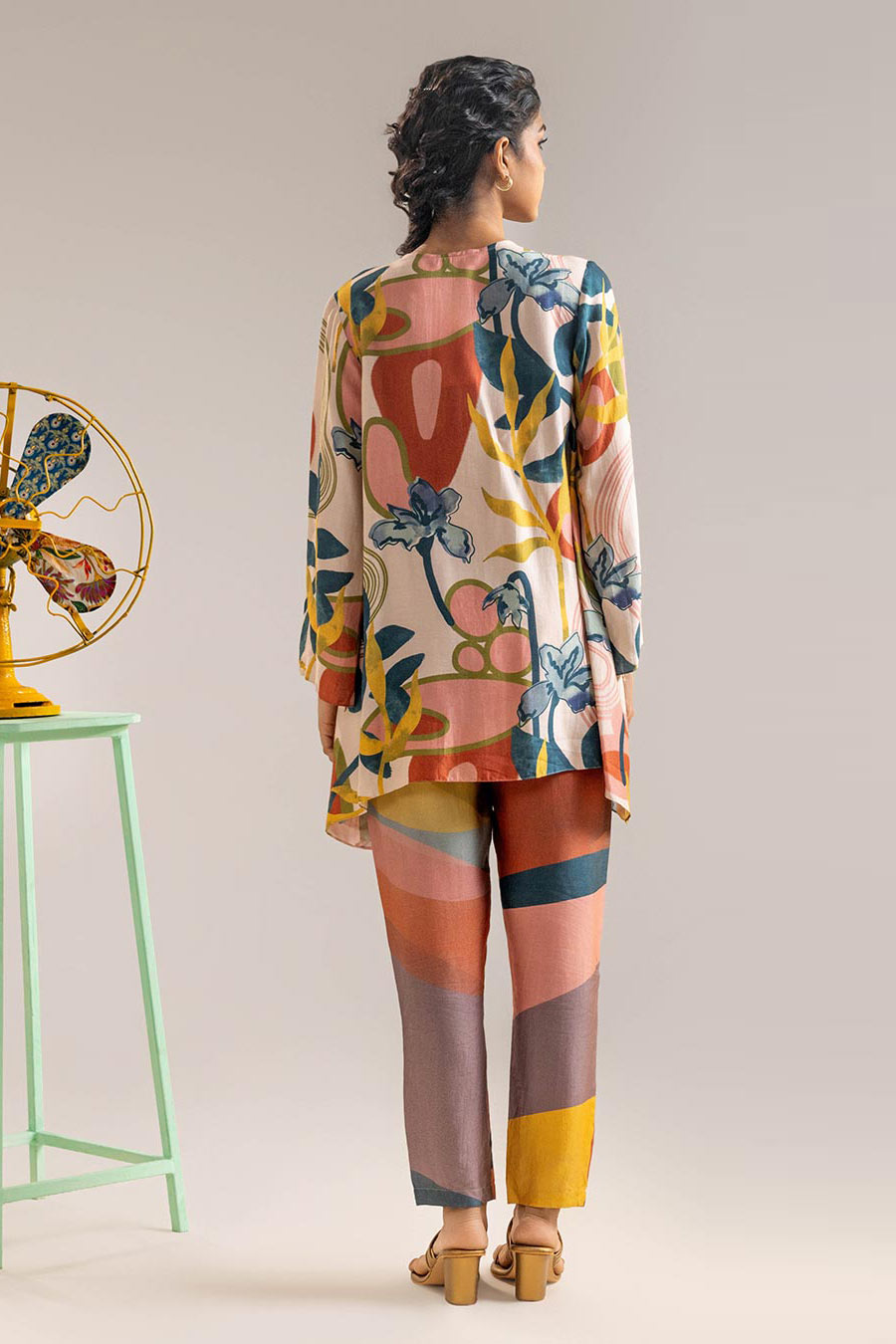 Beige Flora Printed Top & Pant Co-Ord Set