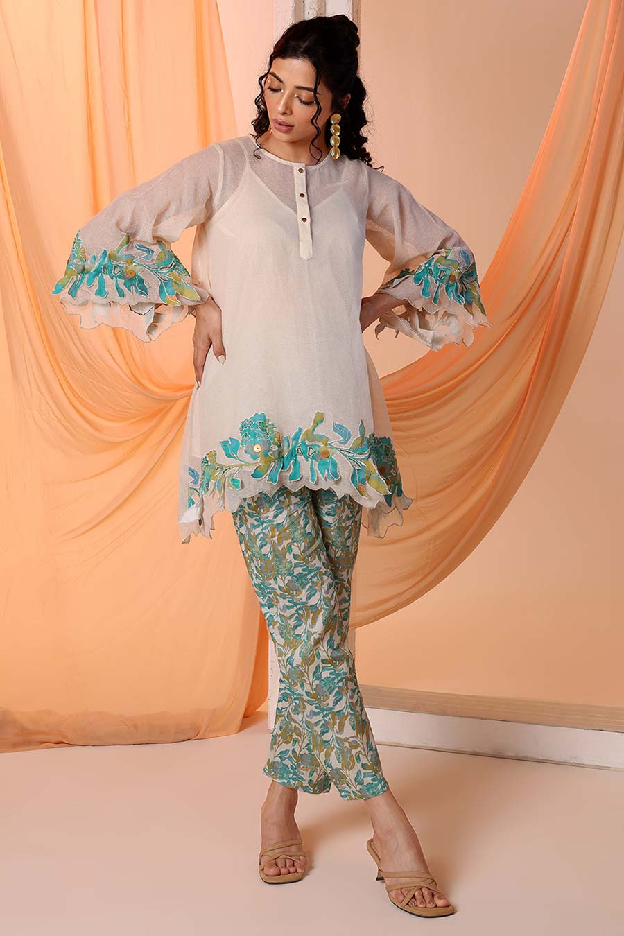 Off-White Aarani Embellished Top & Pant Co-Ord Set