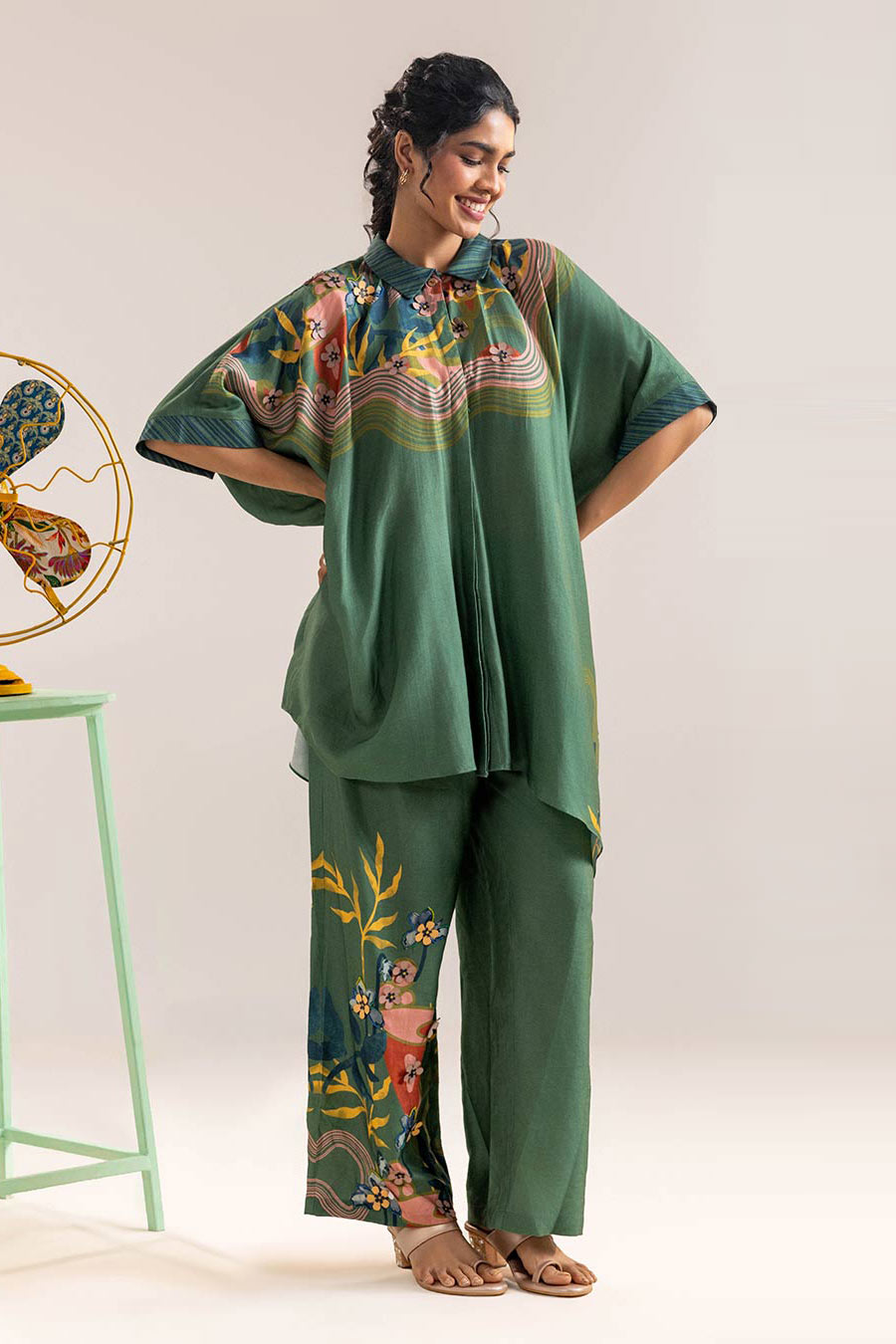 Green Flora Printed Tunic & Pant Co-Ord Set