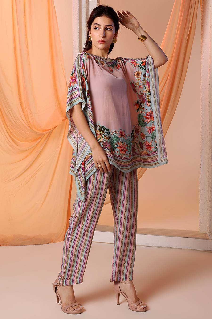 Pink Arani Embellished Kaftan & Pant Co-Ord Set