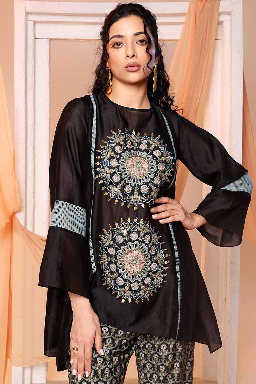 Black Eraya Embellished Top & Pant Co-Ord Set
