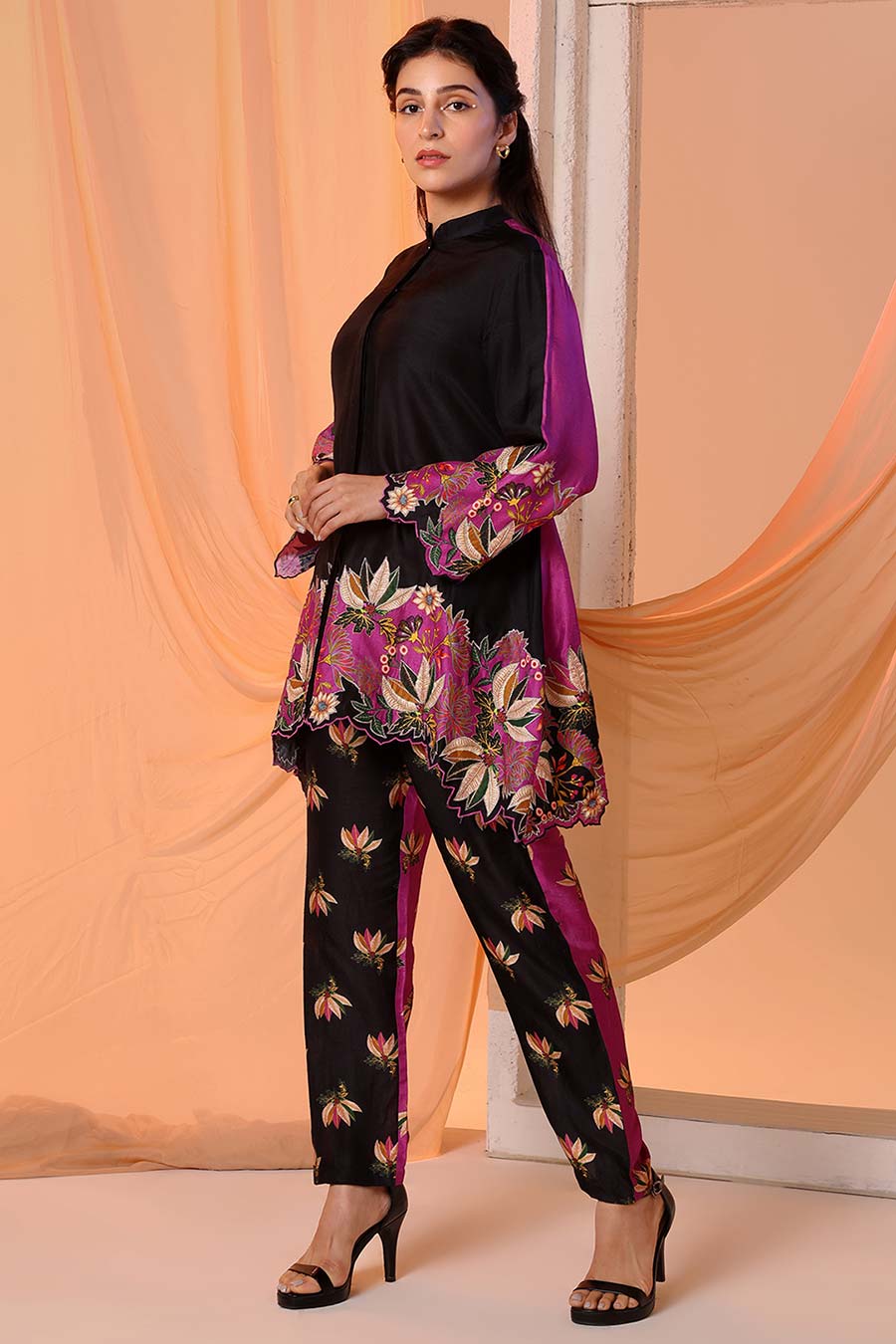 Black Aarani Embroidered Top & Pant Co-Ord Set