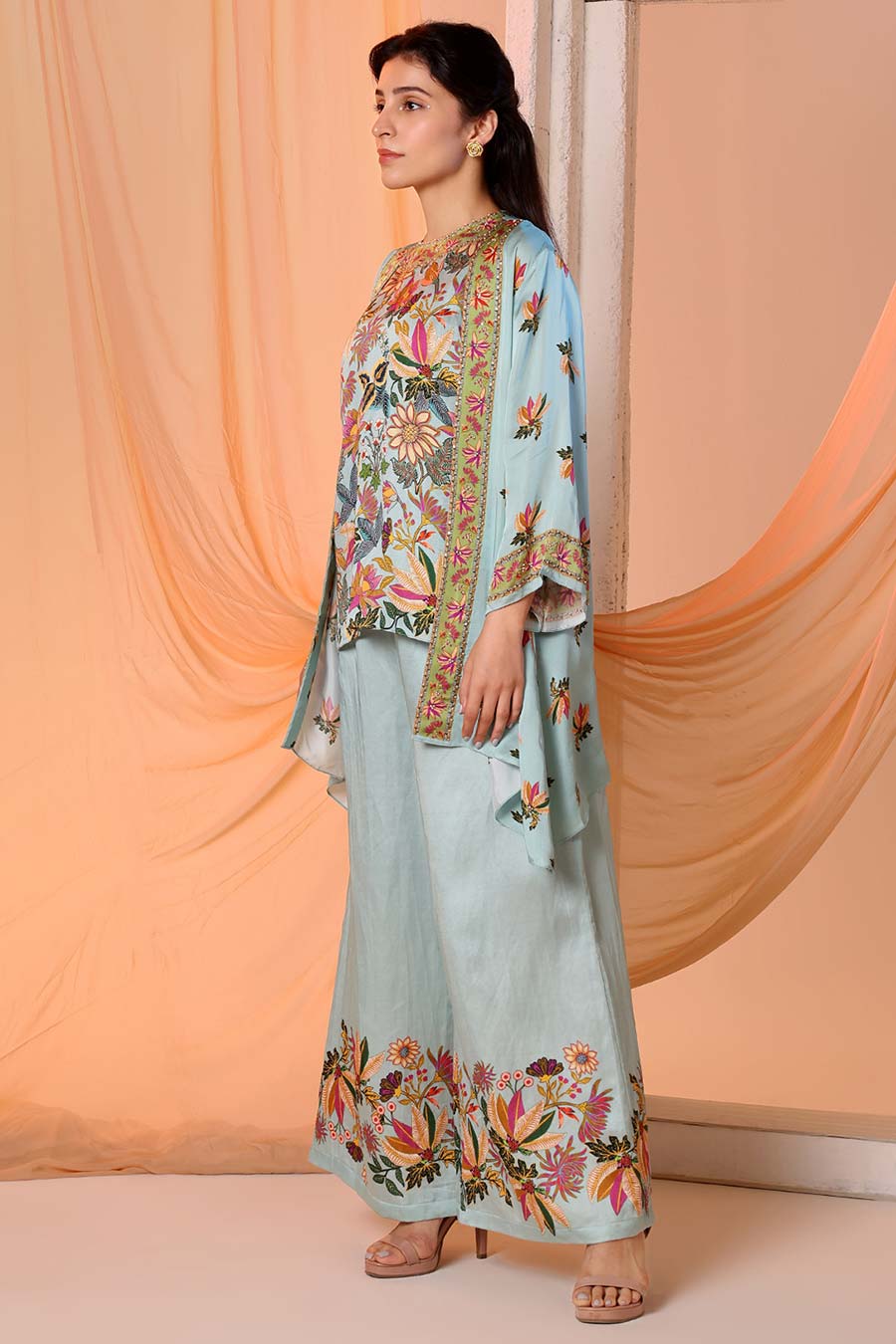 Blue Arani Embellished Co-Ord Set With Jacket