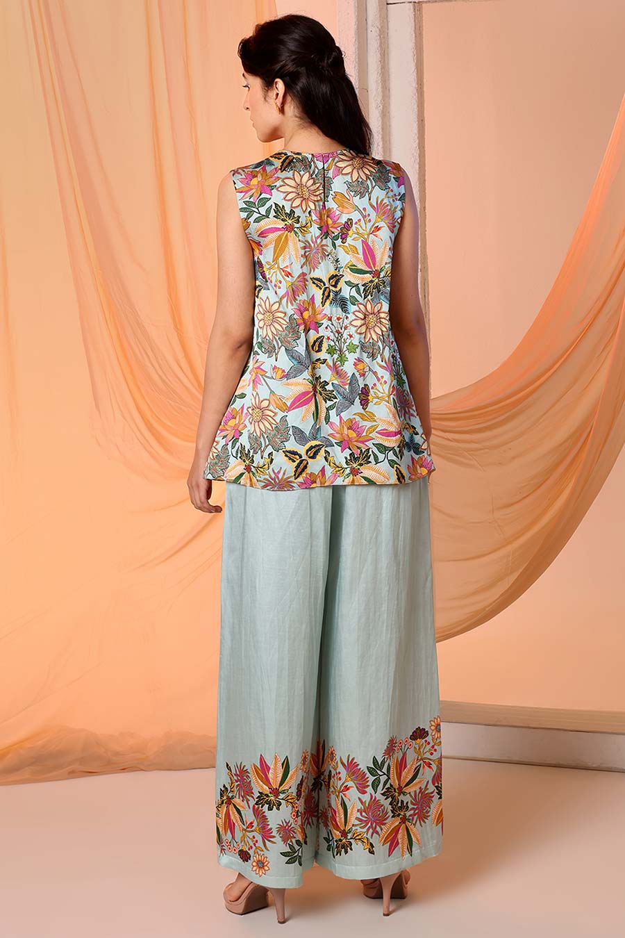 Blue Arani Embellished Co-Ord Set With Jacket