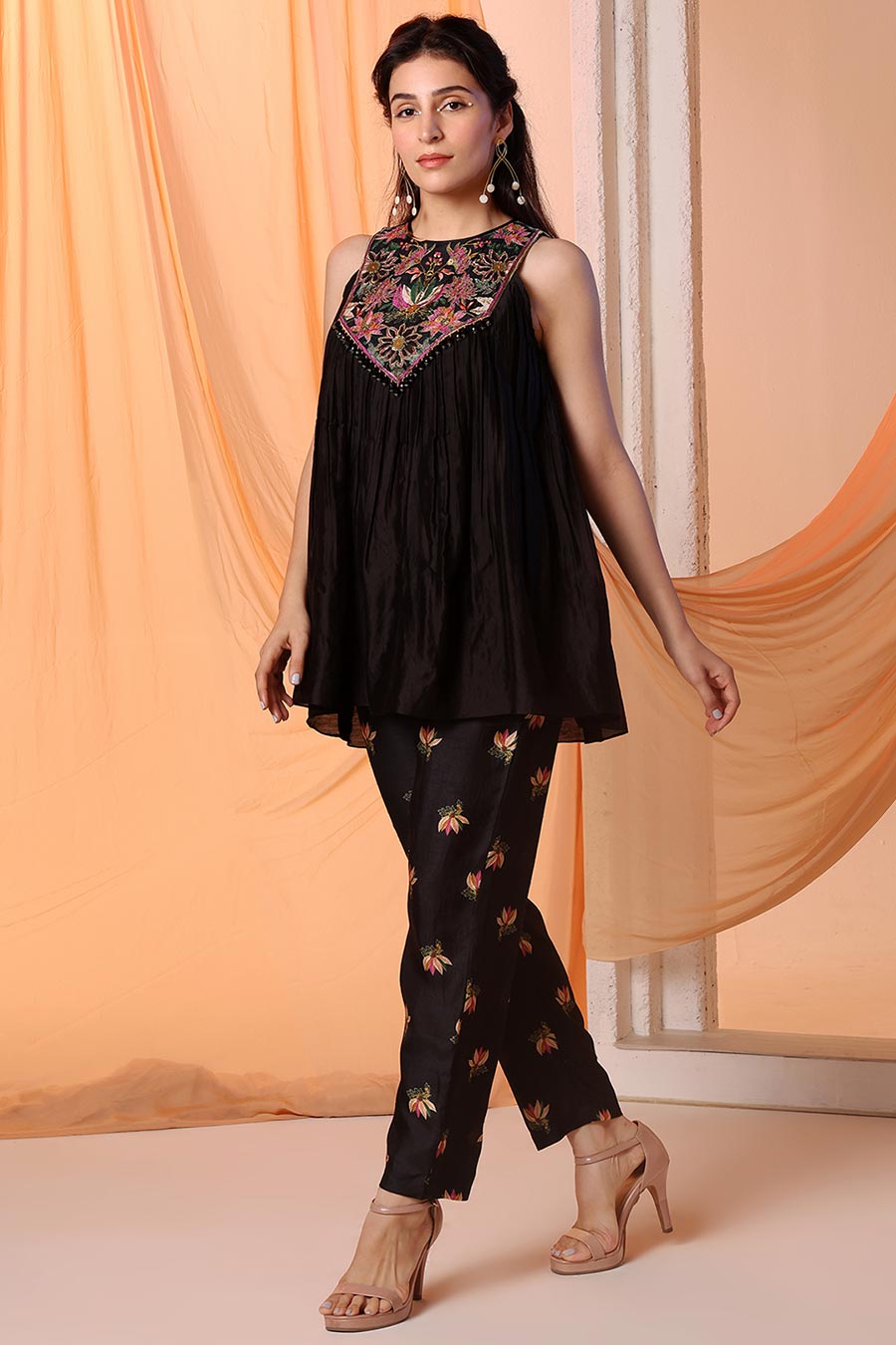 Black Aarani Embroidered Top & Pant Co-Ord Set