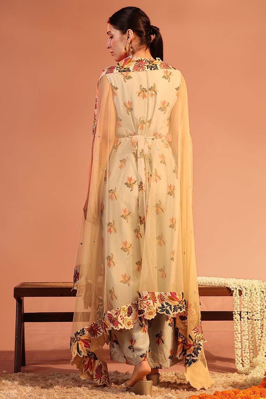 Blue Arani Printed Jumpsuit With Cape Set