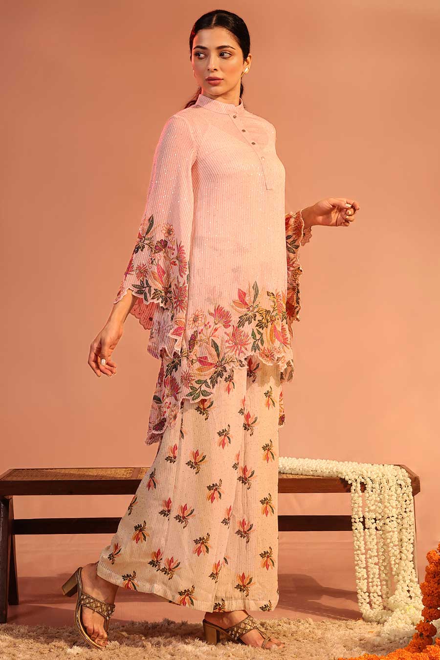 Baby Pink Aarani Sequin Tunic & Pant Co-Ord Set