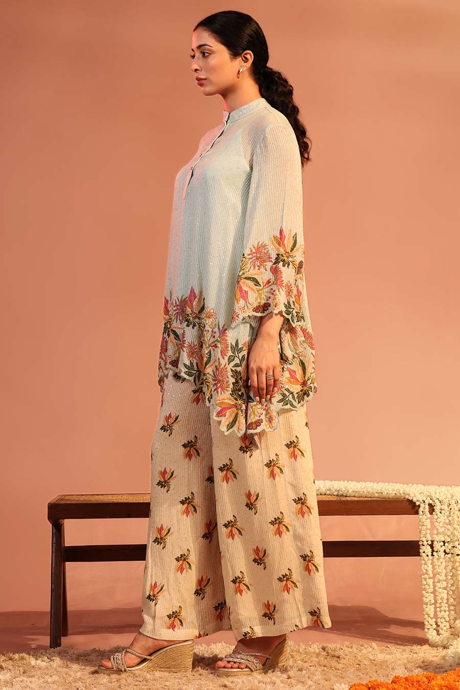 Blue Aarani Sequin Tunic & Pant Co-Ord Set