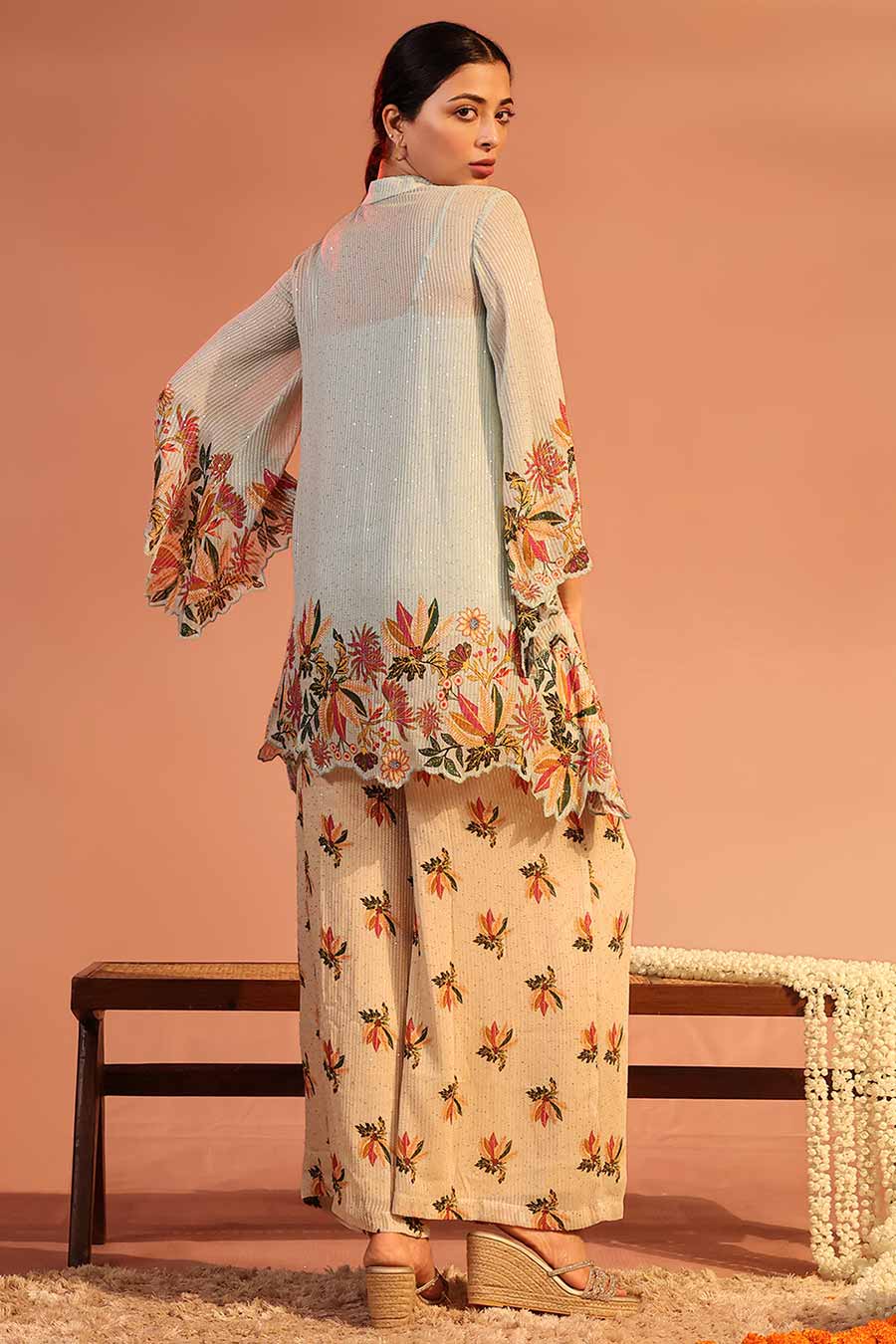 Blue Aarani Sequin Tunic & Pant Co-Ord Set