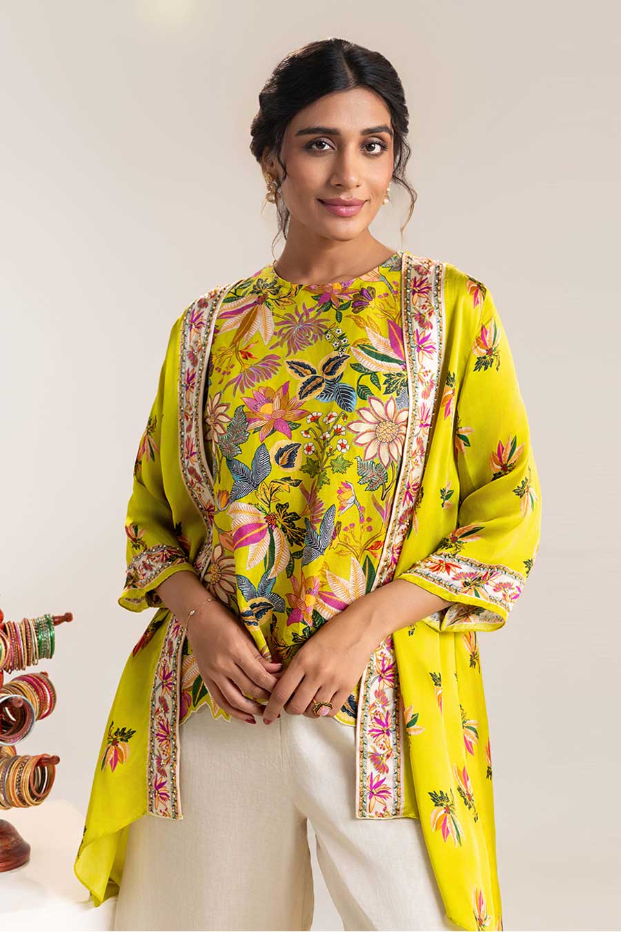 Yellow Aarani Embellished Co-Ord Set With Jacket