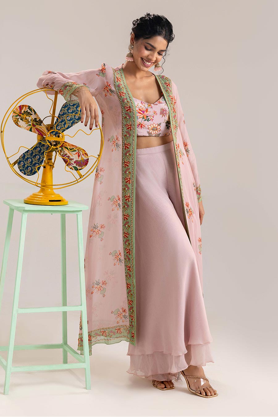 Pink Aarani Embellished Co-Ord Set With Jacket