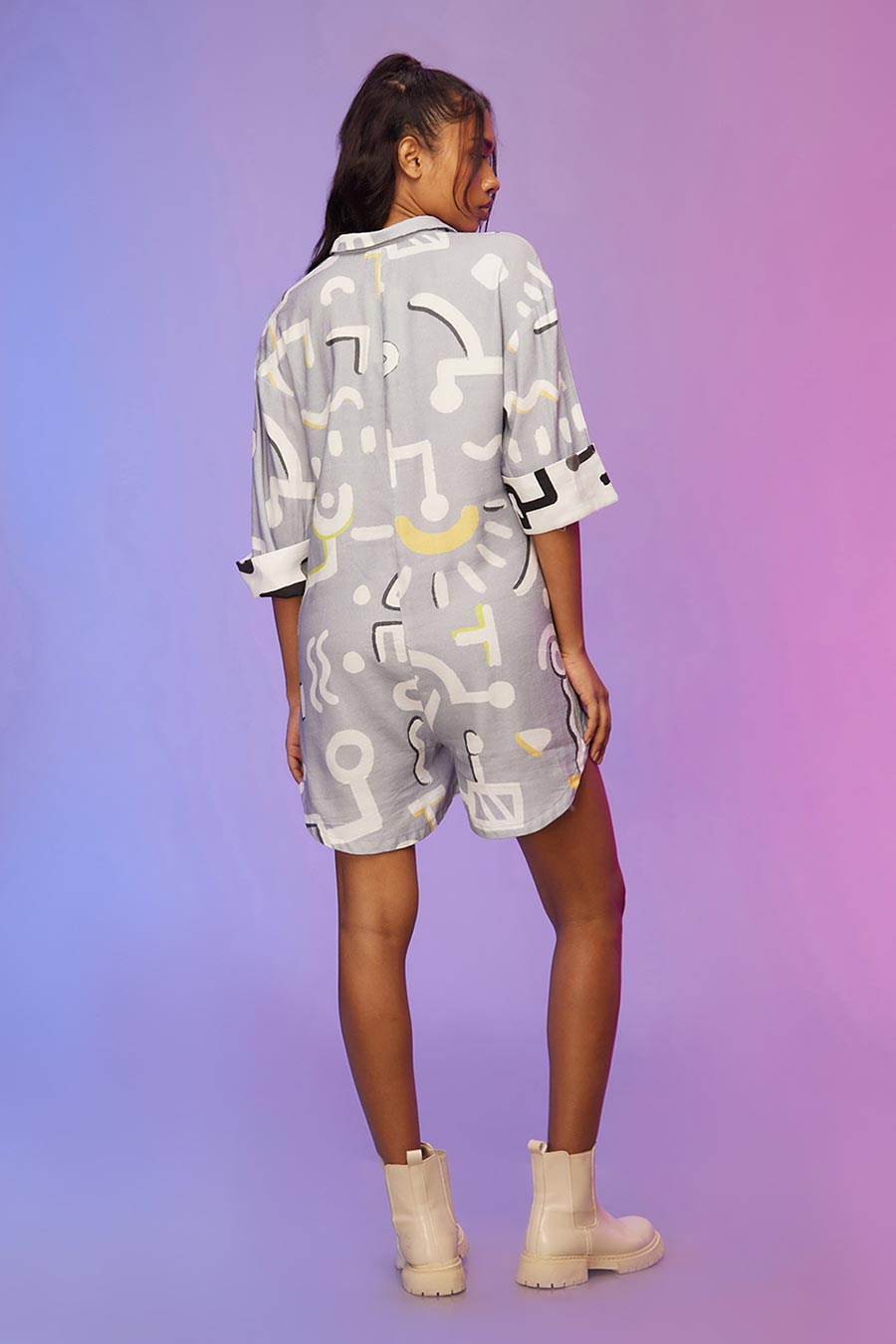 Powder Blue Doodle Print Shirt Dress