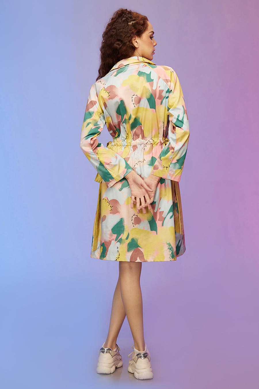Yellow Printed Panelled Shirt Dress