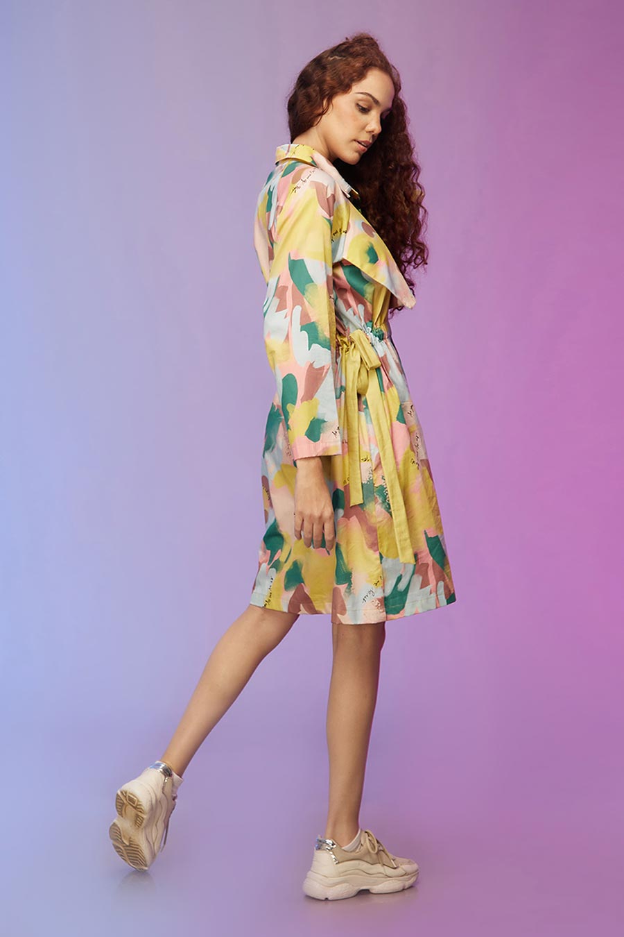 Yellow Printed Panelled Shirt Dress