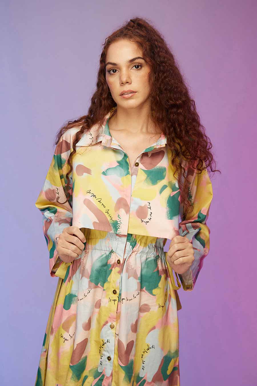 Yellow Printed Panelled Shirt Dress