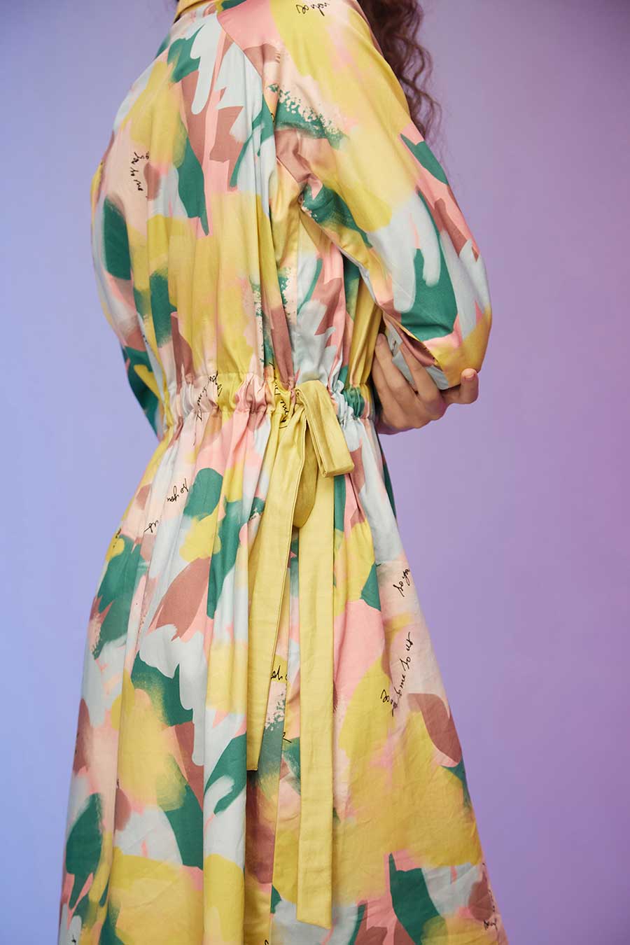 Yellow Printed Panelled Shirt Dress