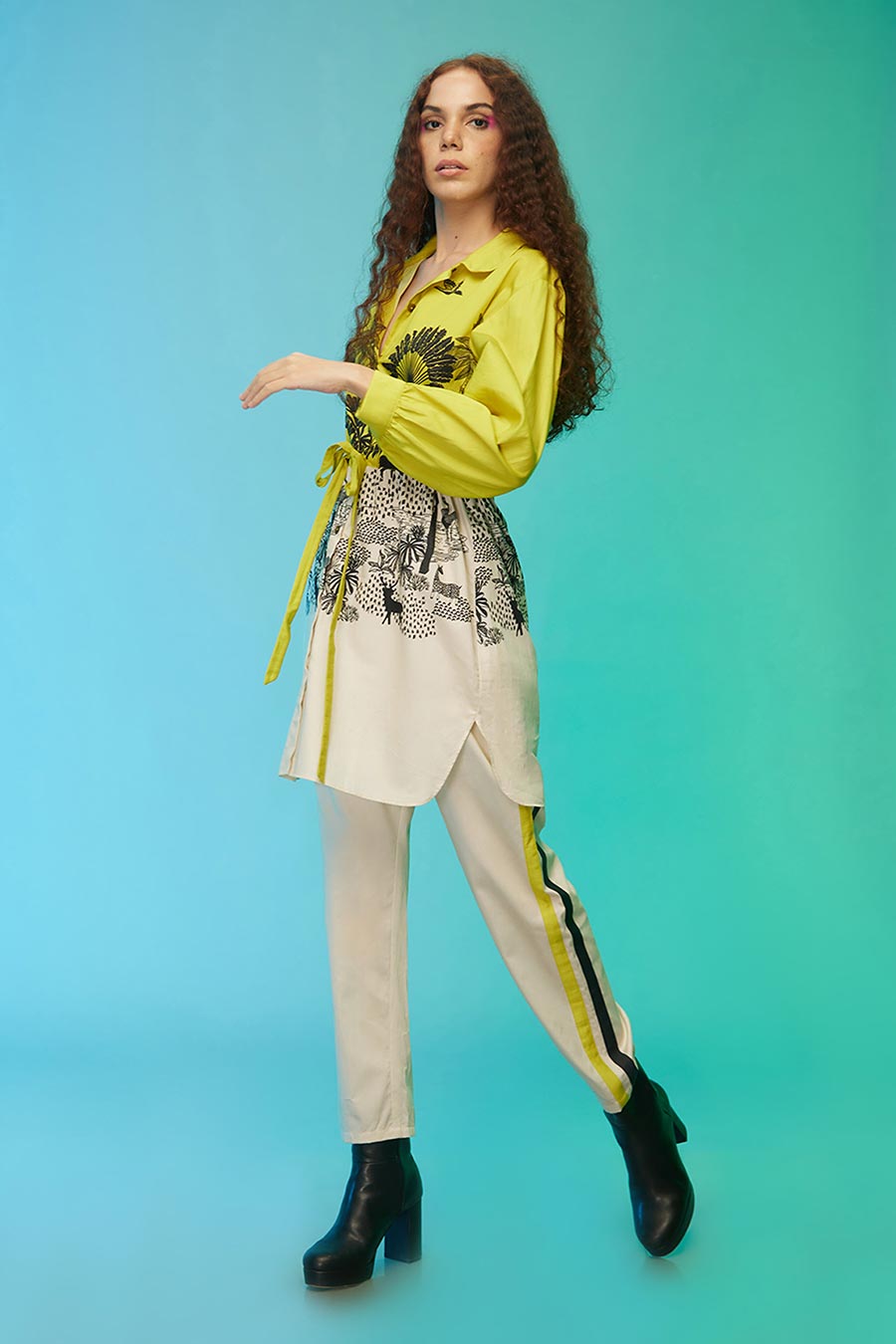 Green & White Tropical Print Co-Ord Set