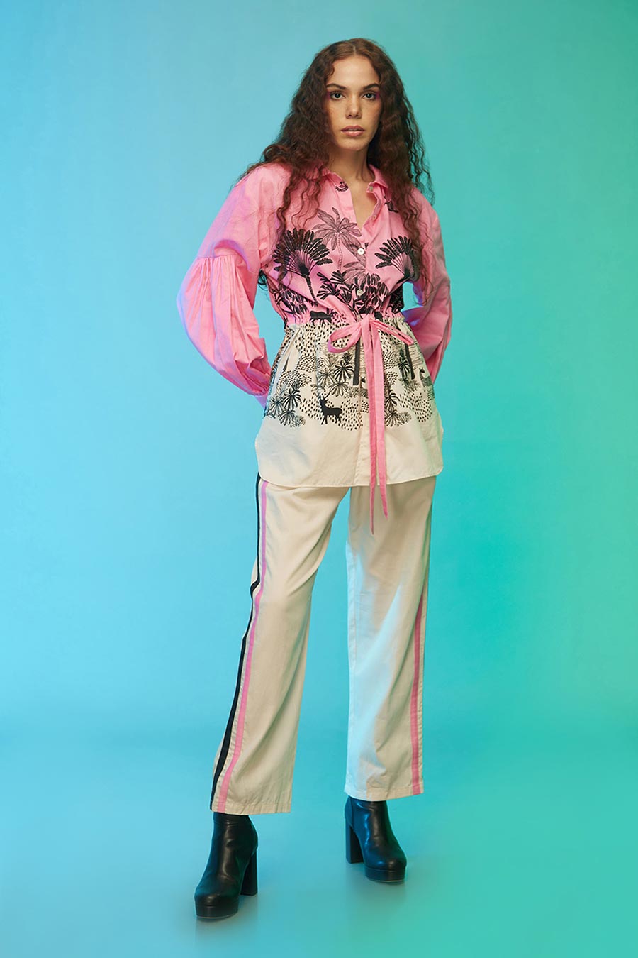 Pink & White Tropical Print Co-Ord Set