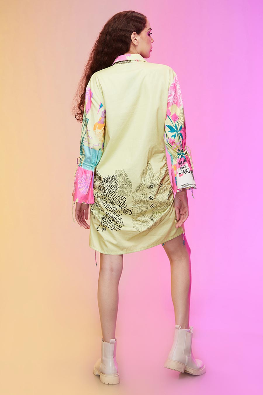 Lime Green Printed Short Shirt Dress