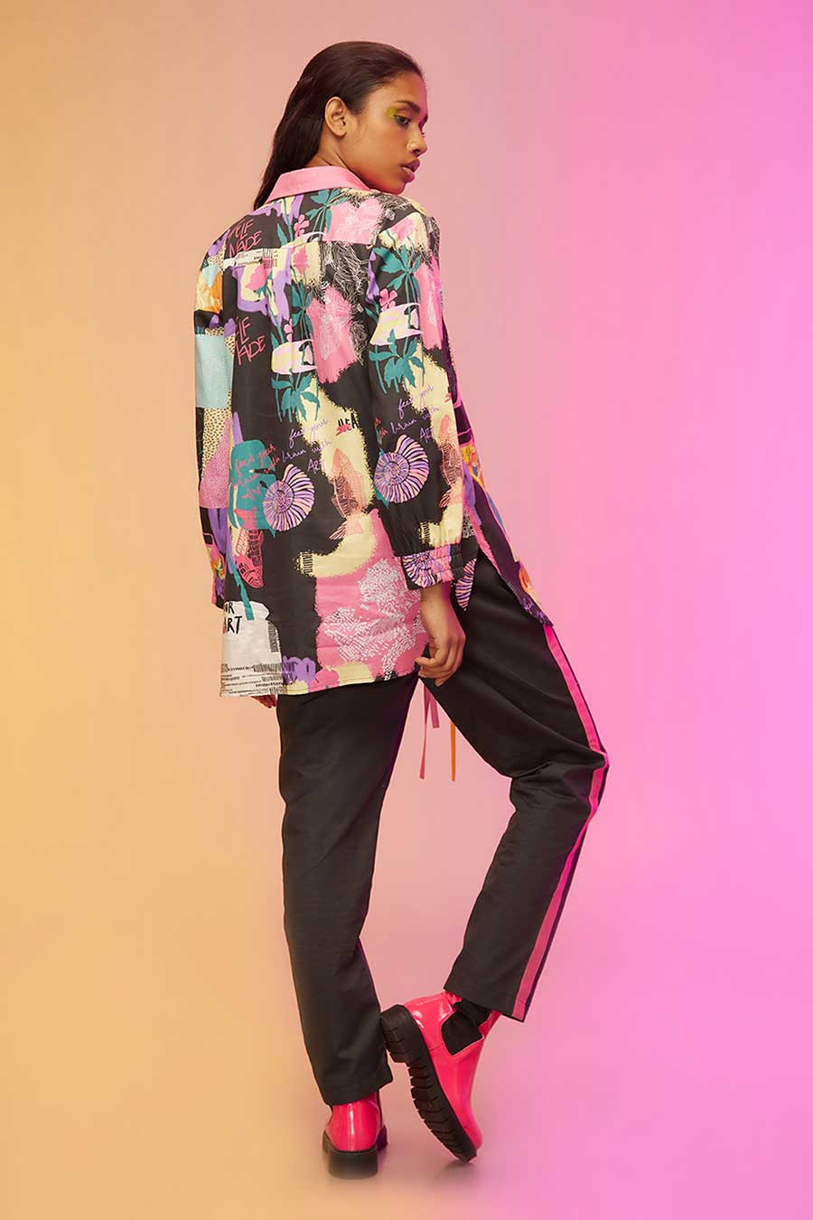 Black Abstract Print Shirt & Pant Co-Ord Set