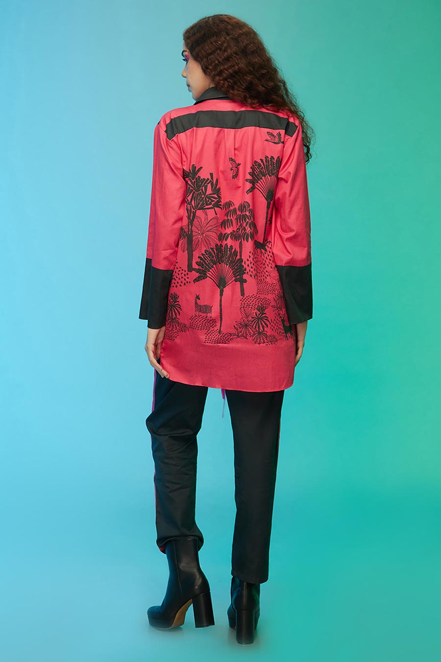 Black & Pink Tropical Print Co-Ord Set