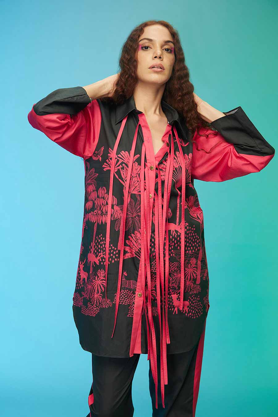Black & Pink Tropical Print Co-Ord Set
