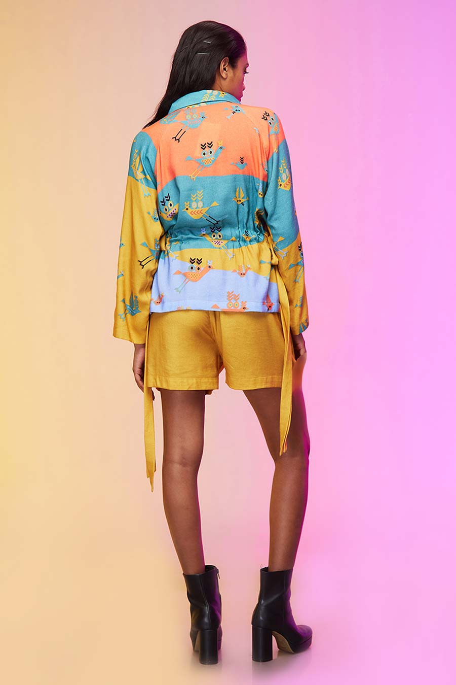 Yellow Abstract Print Shirt & Shorts Set