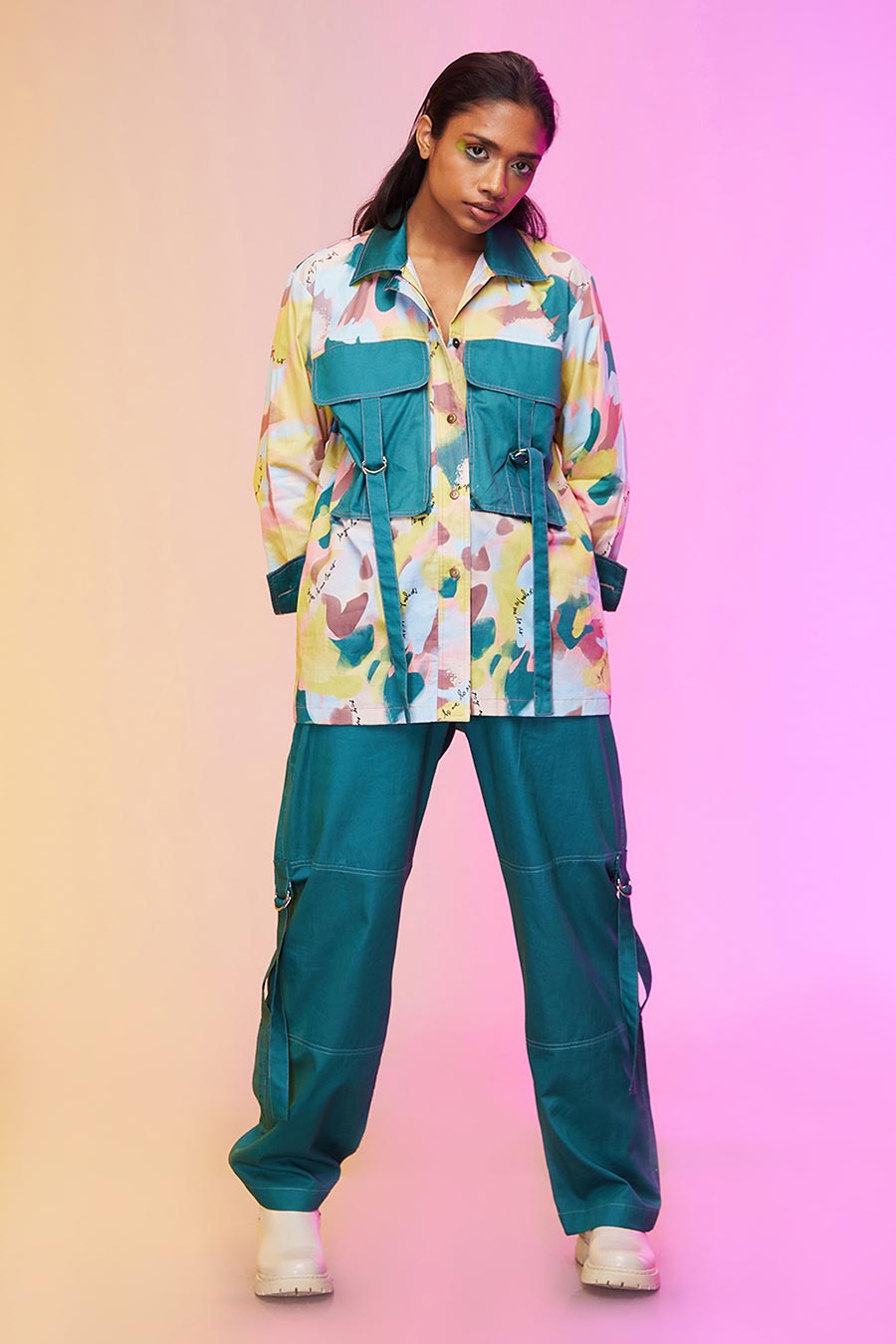 Multicolour Printed Shirt & Pant Co-Ord Set