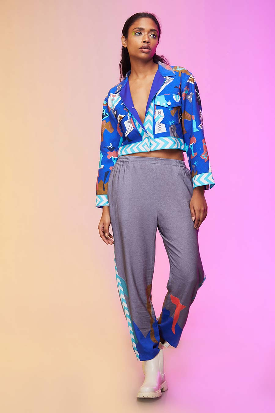 Blue Printed Top & Pant Co-Ord Set