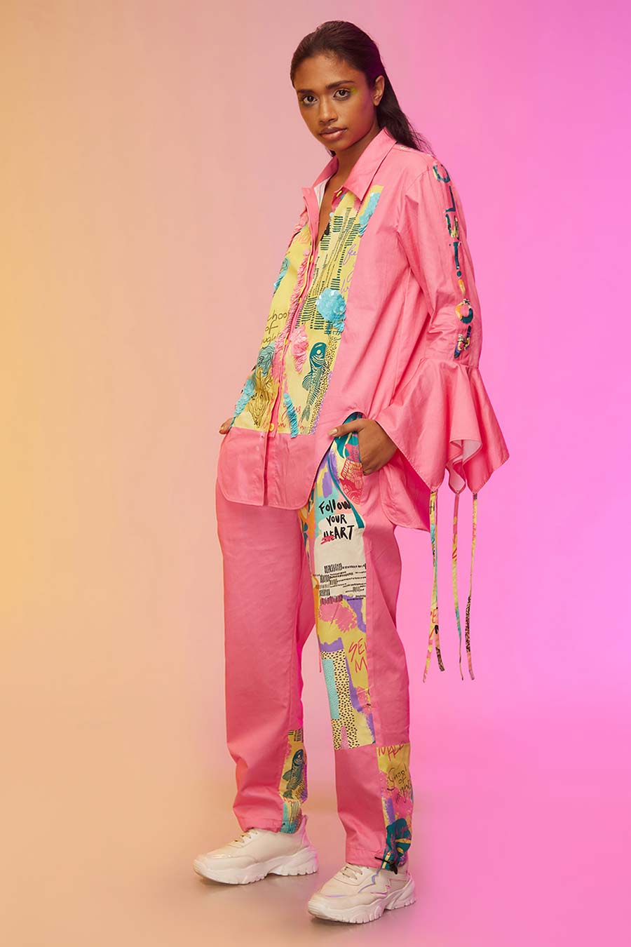 Pink Abstract Print Shirt & Pant Co-Ord Set