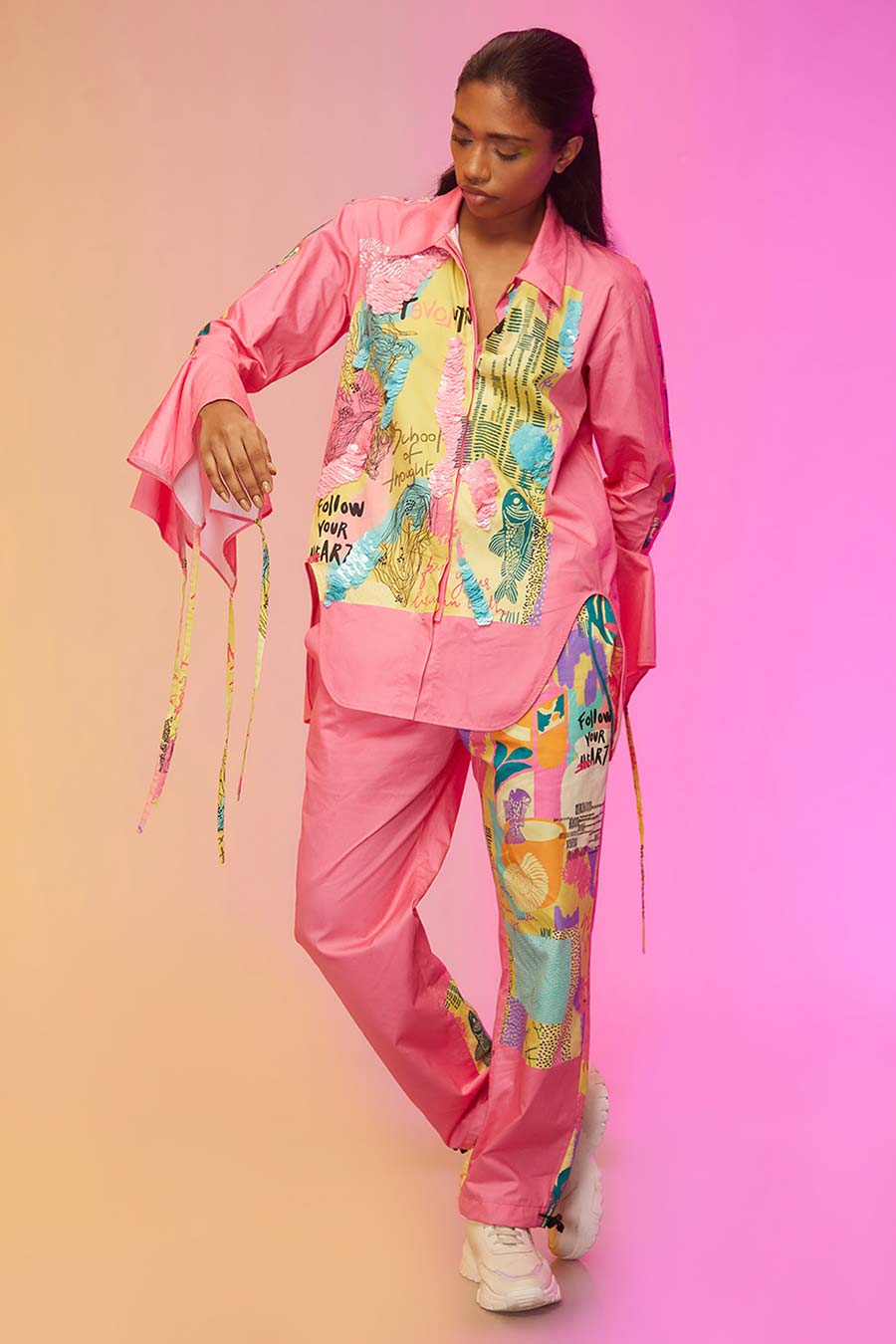 Pink Abstract Print Shirt & Pant Co-Ord Set