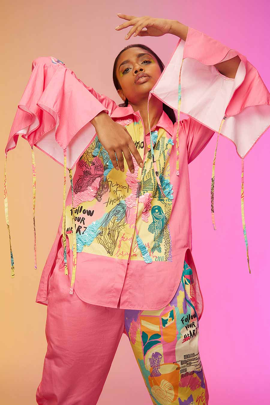 Pink Abstract Print Shirt & Pant Co-Ord Set