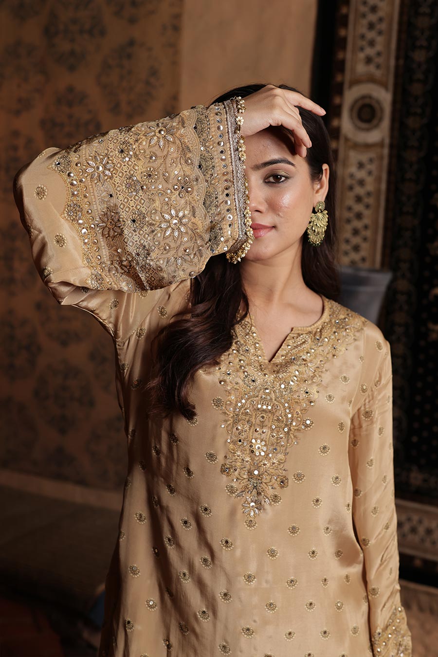 Golden Embellished Sharara Set with Dupatta