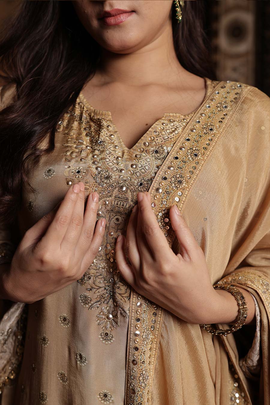 Golden Embellished Sharara Set with Dupatta