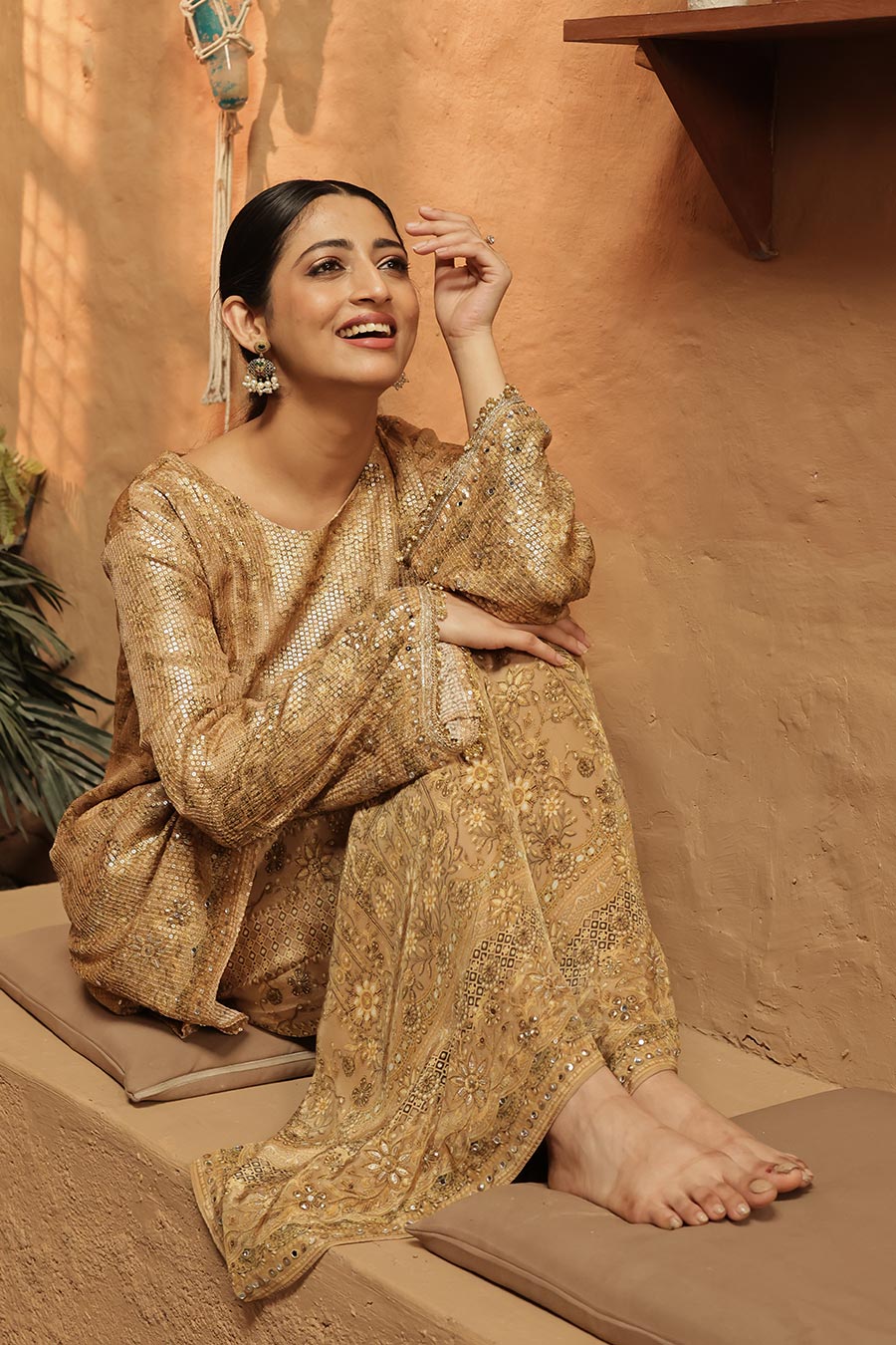 Golden Embellished Kurta & Palazzo Set