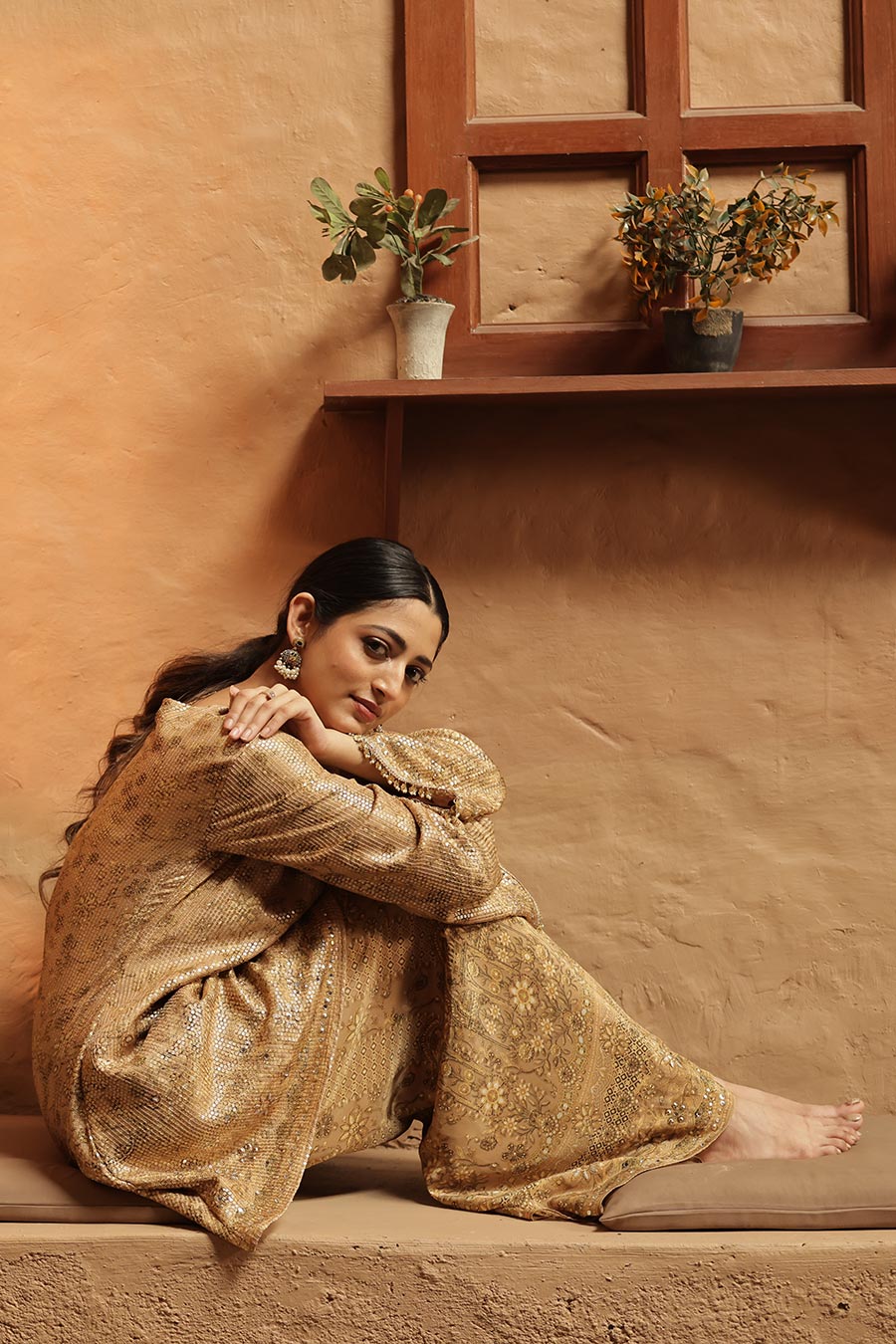 Golden Embellished Kurta & Palazzo Set
