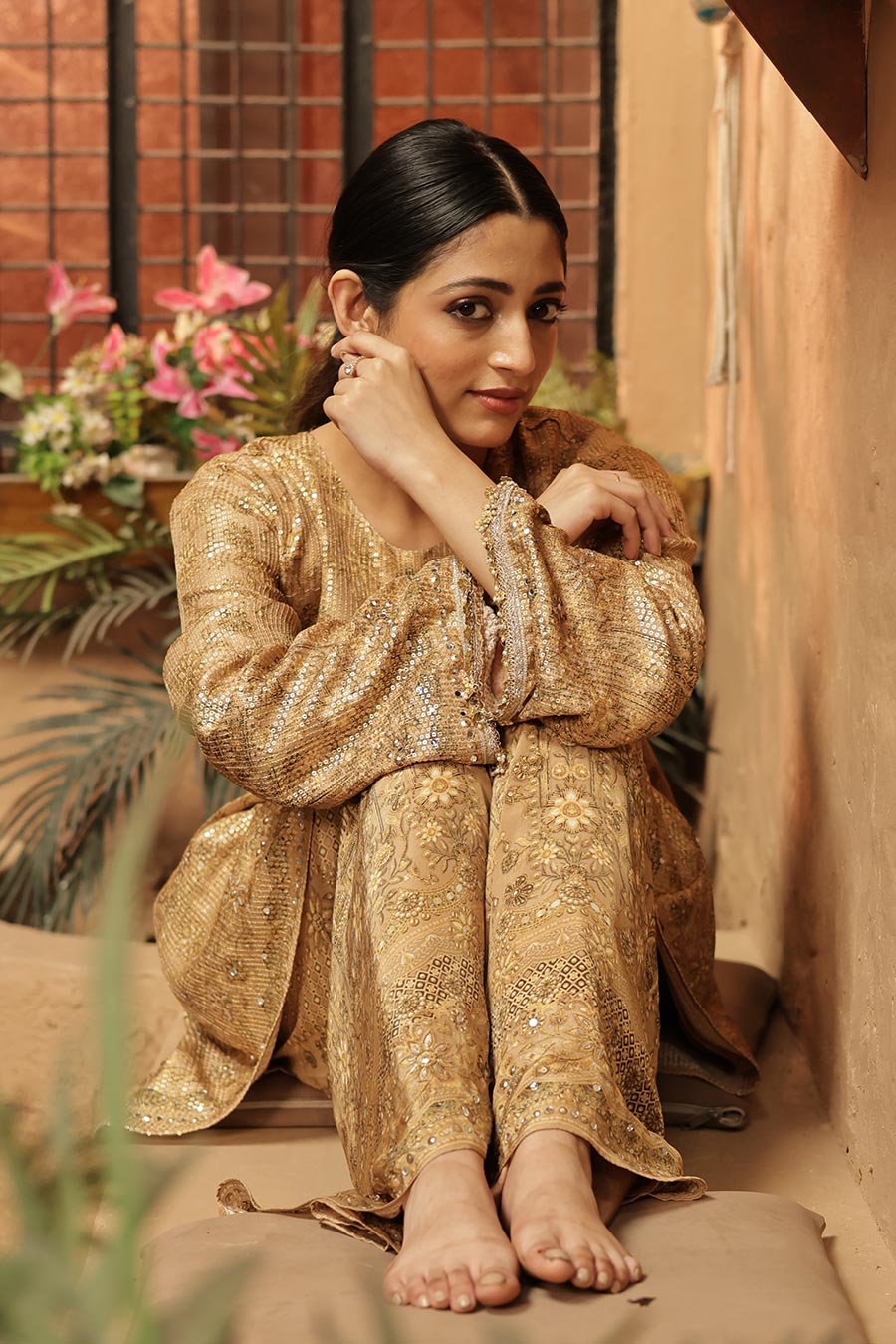 Golden Embellished Kurta & Palazzo Set