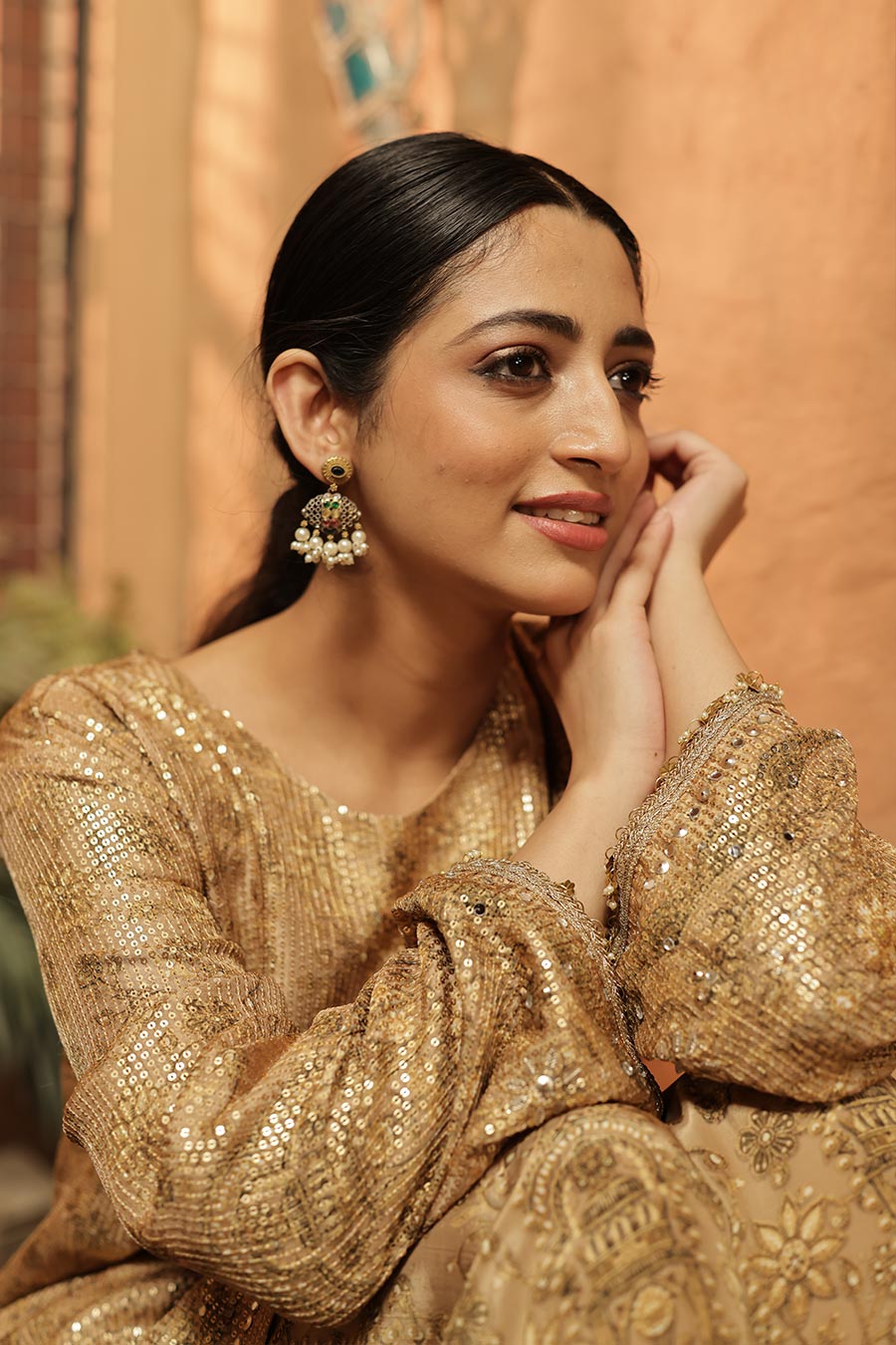 Golden Embellished Kurta & Palazzo Set