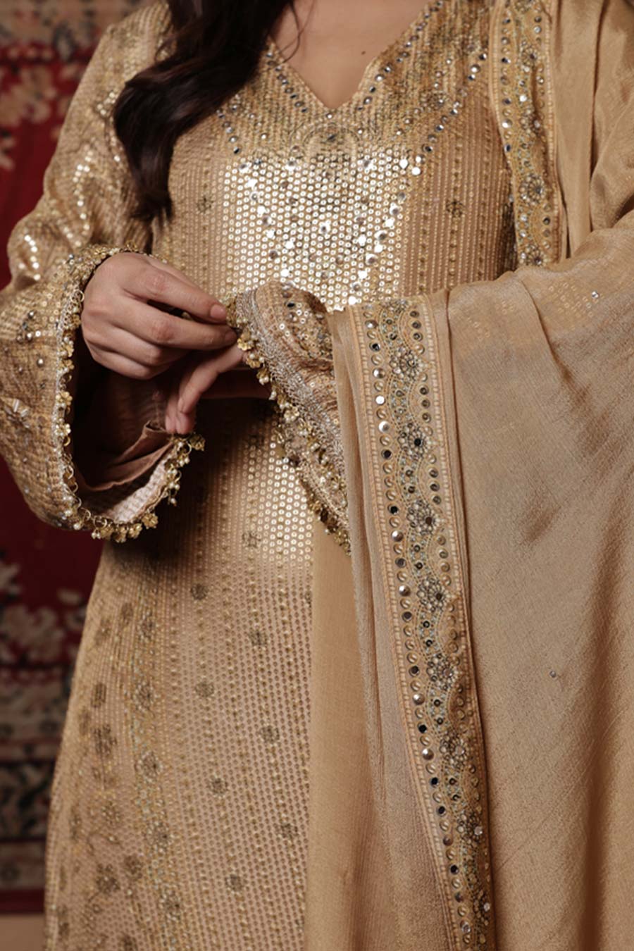 Golden Embellished Kurta Set with Dupatta