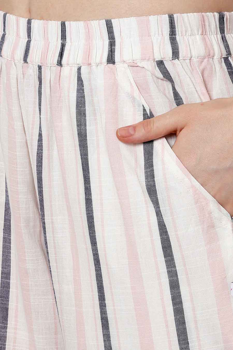 Pink Embroidered Striped Co-Ord Set