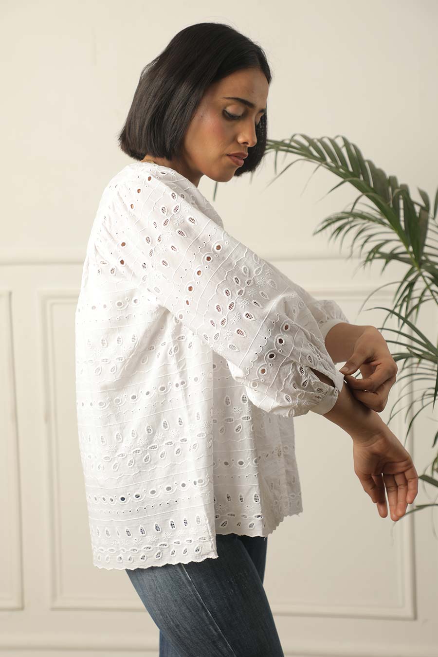 White Cotton Embroidered Top